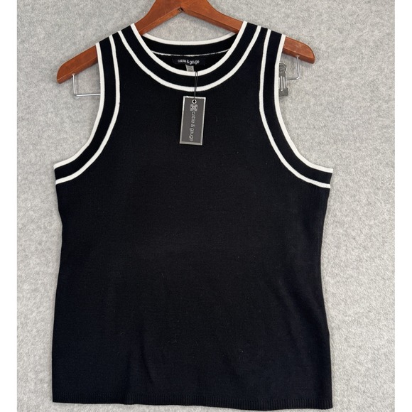 Cable & Gauge Sweaters - Cable & Gauge‎ Sweater Tank Top Size Large NWT Black White Stripe Knit $48